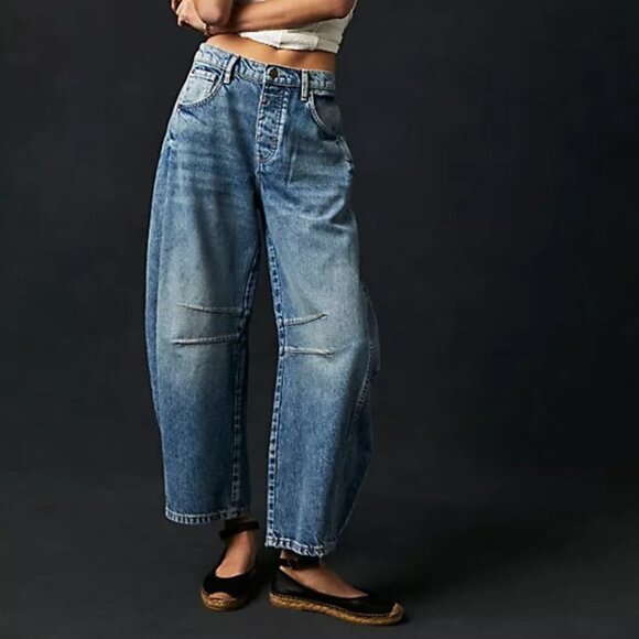 Free People Denim - We The Free Good Luck Mid-Rise Barrel Jeans Color Ultra Light Beam NWT